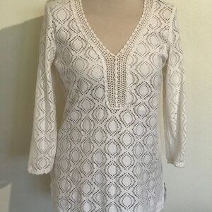 J. McLaughlin White Crochet V-Neck Tunic